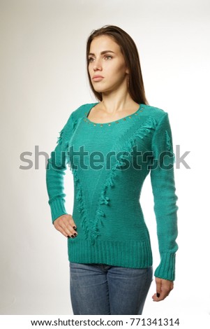 girl in blue sweater