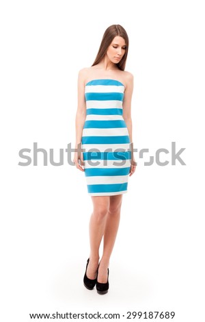 Girl in blue and white dress 