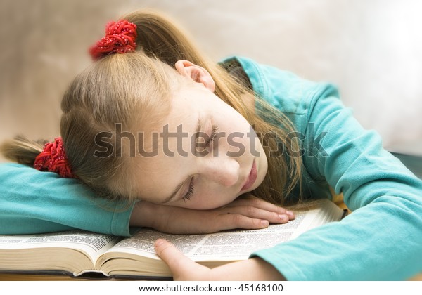 Girl Book Fell Asleep Reading Stock Photo Edit Now