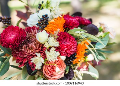 Girl With A Bouquet Of Flowers, An Autumn Bouquet Of Flowers, A Wedding Bouquet