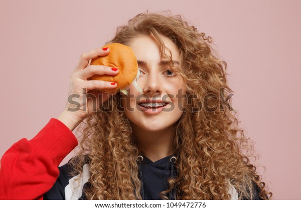 Girl Braces On Her Teeth Bites Stock Photo Edit Now 1049472776
