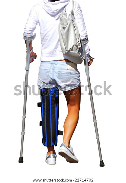 Girl Broken Leg Crutches White Background Stock Photo 22714702 ...