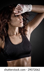 Girl With Brown Hair Sweating After Workout