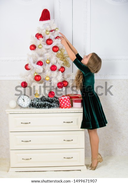 Girl Celebrate Christmas Top Christmas Decorating Stock Photo
