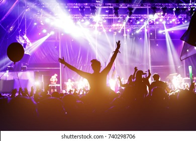 Girl Cheering At Outdoor Music, Rock Festival