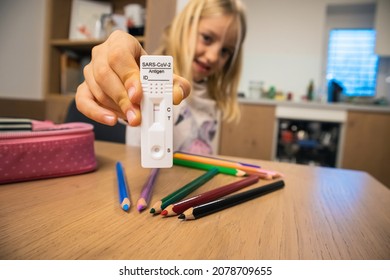 Girl Child Self Testing At Home For Coronavirus Before Going To School.