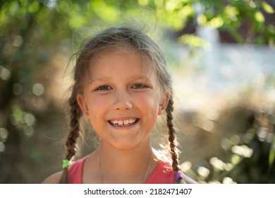 Girl Child Walking In The Park, Eight Years Old