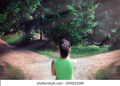 Girl With A Choice Near The Forked Road