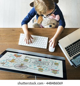 Girl Connection Using Playing Computer Concept
