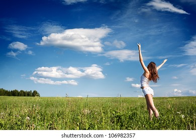 Girl Costs Field Hands Lifted Sky Stock Photo 106982357 | Shutterstock