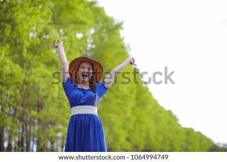 Girl in the countryside in the evening