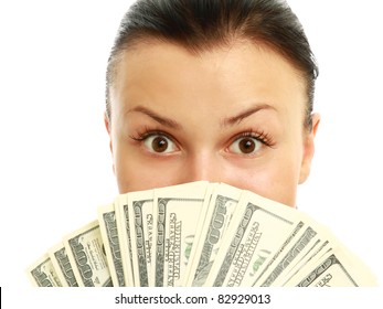 Girl Covering Half of Face with Dollar Notes