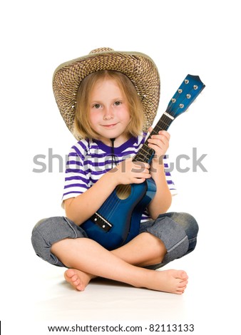 Image, Stock Photo Girl with a guitar in the green grass