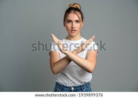 Similar – Image, Stock Photo Young woman arms raised enjoying the fresh air in green forest