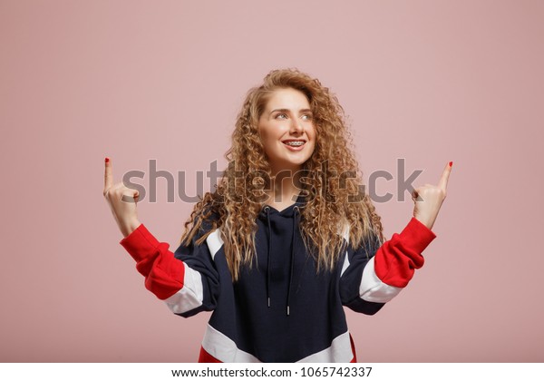 Girl Curly Hair Braces On Her Stock Photo Edit Now 1065742337