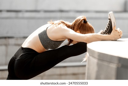Girl Dancer Stretches In Amphitheater In Park - Powered by Shutterstock