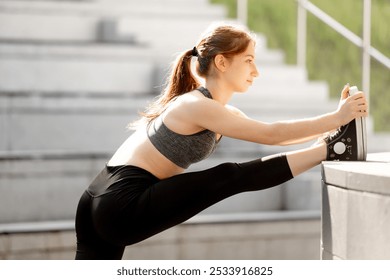 Girl Dancer Stretches In Amphitheater In Park - Powered by Shutterstock