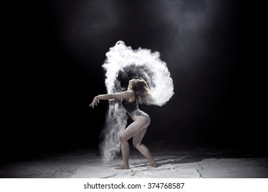 Girl dancing with a flour