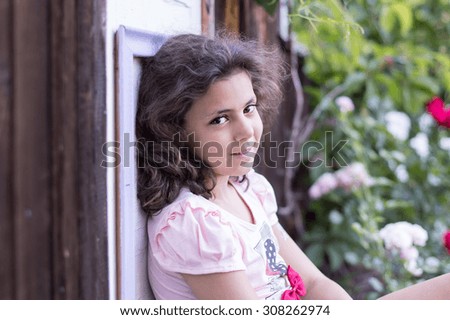 Similar – Image, Stock Photo Adorable little girl combed with pigtails