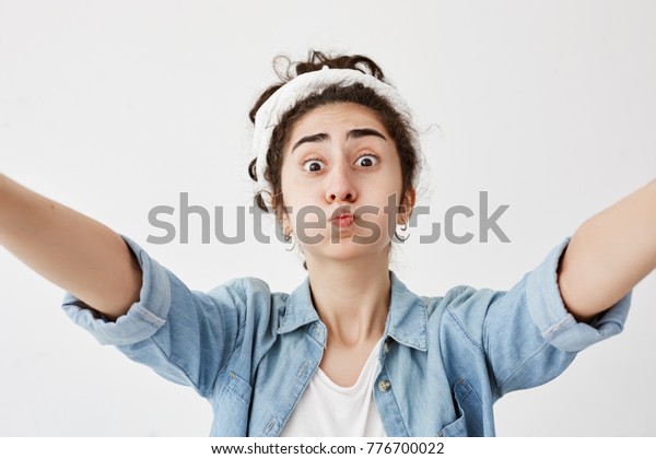 Girl Dark Wavy Hair Bun Stretching Stock Photo Edit Now 776700022
