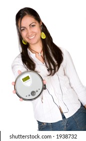 Girl With A Discman Over White
