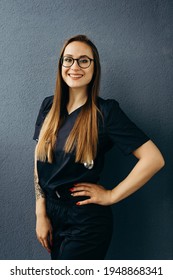 Girl Doctor Nurse In Medical Clothes Beautiful Smiling Cheerful Neat Portrait On A Solid Background