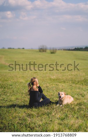 Similar – Image, Stock Photo Loving young woman offered a paw by her dog