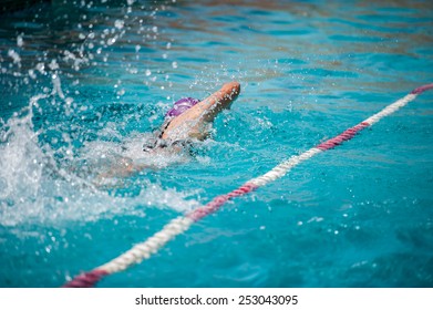 Girl Is Doing Breast Stroke In Swimming Race