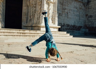 Girl Doing Cartwheel In The Street