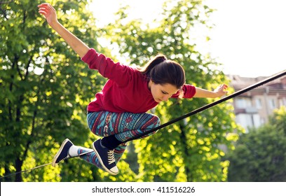 Girl Doing Slack Line