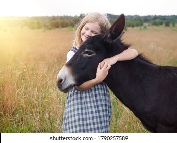 Girl With A Donkey In The Field