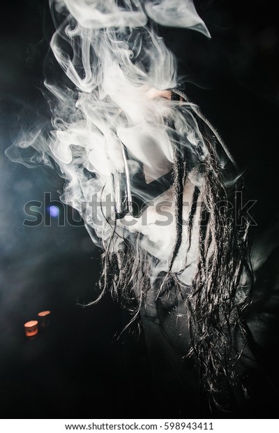 Girl Dreadlocks Mask Cloud Smoke Royalty Free Stock Image