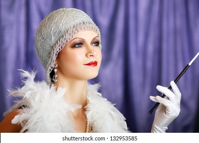 Girl Dreaming Beautiful Young Flapper Woman From Roaring 20s Looking At Camera