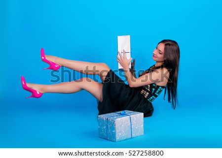 girl in a dress on a blue background