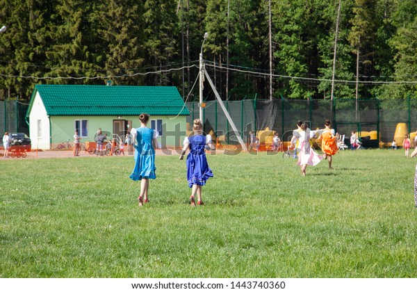 Girl Dress Runs Across Field Nice Stock Photo Edit Now 1443740360