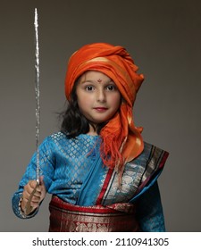 A Girl Dressed Up As Maharani Lakshmi Bai Of Jhansi