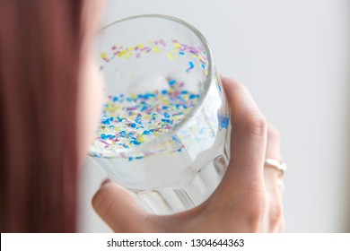 Girl Drinks Polluted Water Microplastic