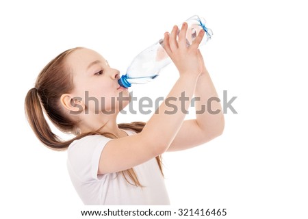 Girl drinks water from a bottle