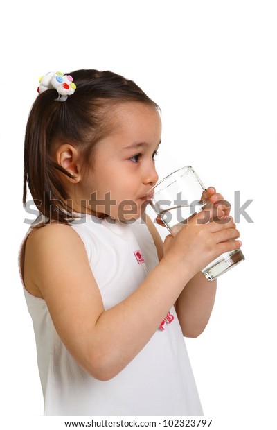 Girl Drinks Water Glass Stock Ph