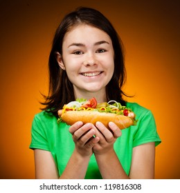 Girl Eating Big Sandwich