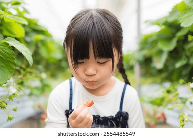 Girl eating strawberries while strawberry picking - Powered by Shutterstock