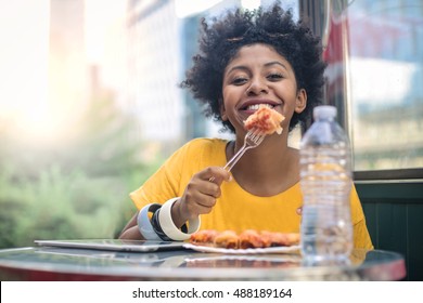 Girl Eating Street Food