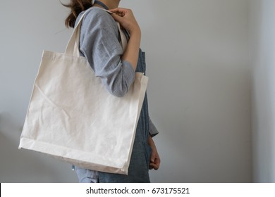 A Girl With Eco Natural White Canvas Totebag 