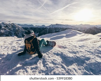Girl Enjoy The View On The Top The French Alps