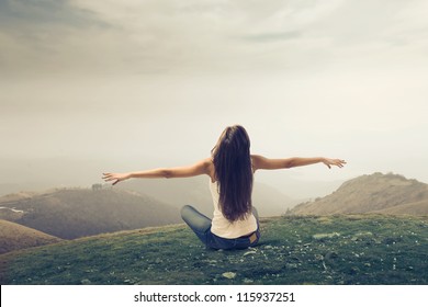 Girl Enjoying The Freedom In A Wasteland