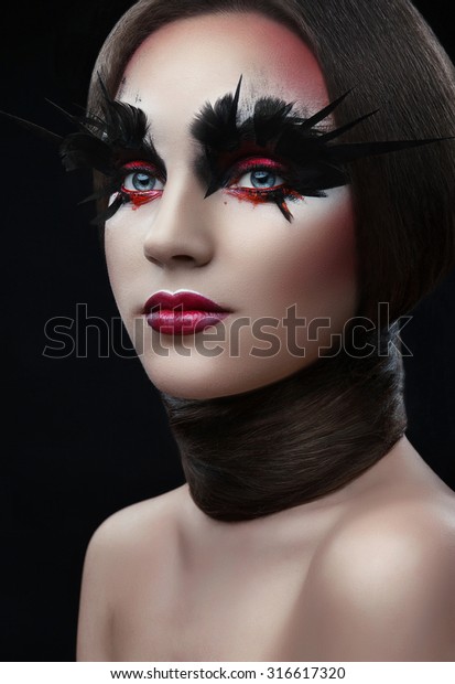 Girl Fashion Red Makeup Long Eyelashes Stock Photo (edit Now) 316617320