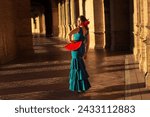  the girl with the flamenco dress and the fan ready to party