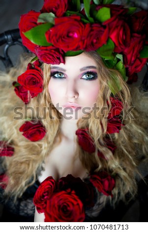 girl with flowers on her head
