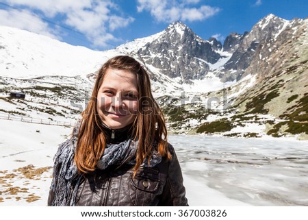 Girl in front of Slovak Mountains