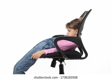 Girl funny lay down in an office chair